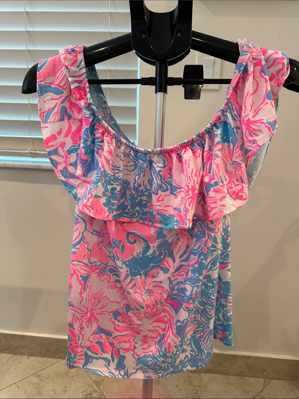 Lilly Pulitzer  Floral Off-Shoulder Top in Pink & Blue